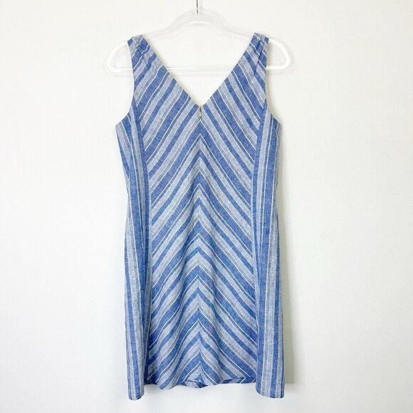 Draper James Blue Stripe Dress Women’s Size 4 Linen Sleeveless Coastal - Picture 2 of 10